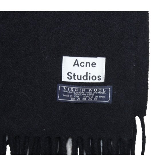 ACNE STUDIOS Tippet Virgin Wool Womens Mens Black Tassle Scarf Shawl 71"x 28" - Picture 3 of 6